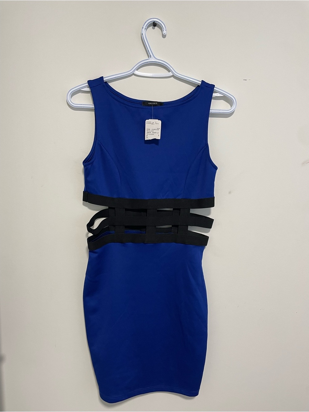 313 Forever 21 Cobalt Blue Mini Dress with Black Strap Waist